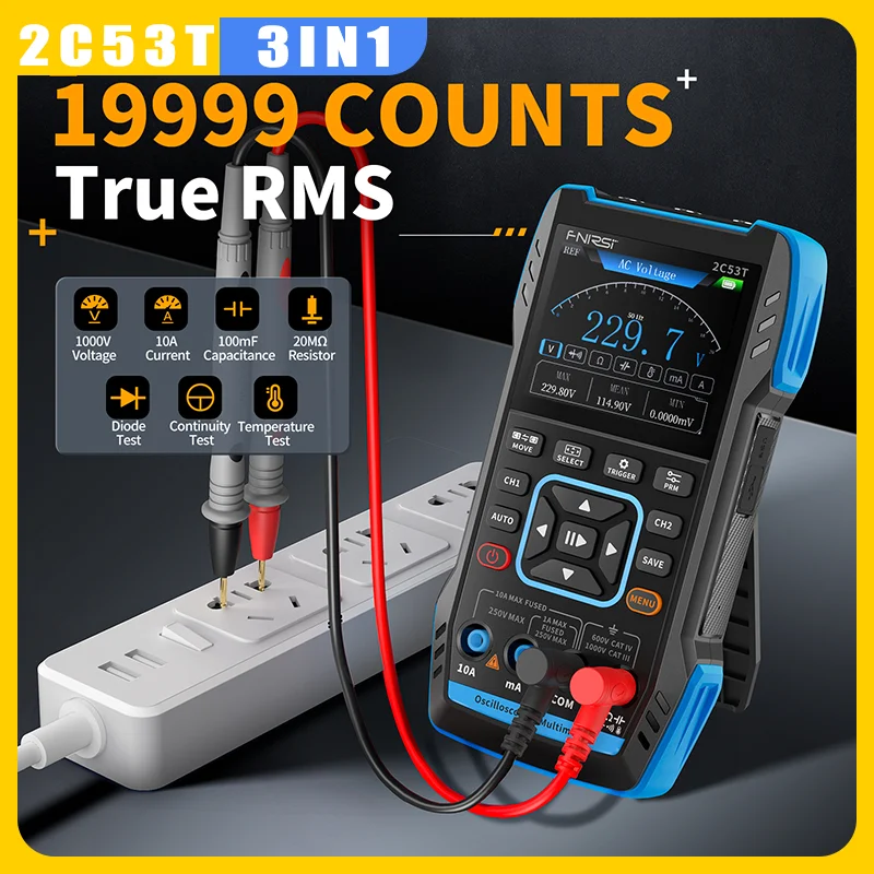 FNIRSI 2C23T/2C53T Three In One Oscilloscope Handheld Multimeter Signal Generator 50mhz Bandwidth 250ms Rate 20000 Count 2C23T