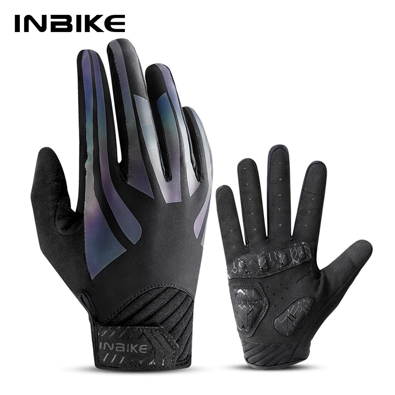 MTB Cycling Gloves Padding Full Finger Colorful Reflective Bike Gloves Men Touch Screen Non-slip Men Bicycle INBIKE MF339