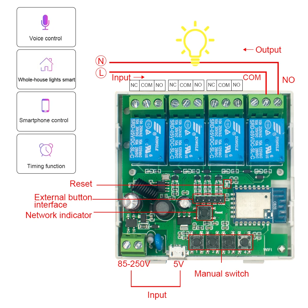 4 Channel WIFI Tuya Smart Life Motor Controller for Electric Linear Actuator,4CH USB 5V 110V 220V Pulse Relay,RF433 Remote