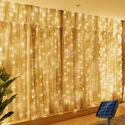 Solar LED Curtain Lights - Outdoor Copper Wire Fairy String for Garden and Holiday Decor (Warm Light)