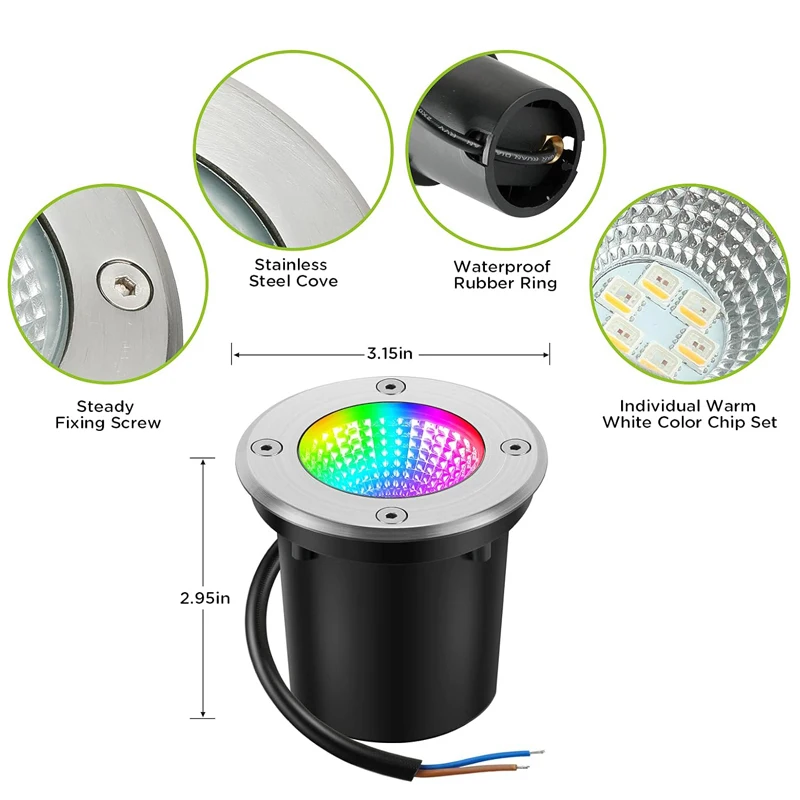 RGBW Landscape Light with Remote 10W LED Underground Lamp Waterproof Outdoor In-ground Light 12V Path Garden Deck 8 Pack led underground light