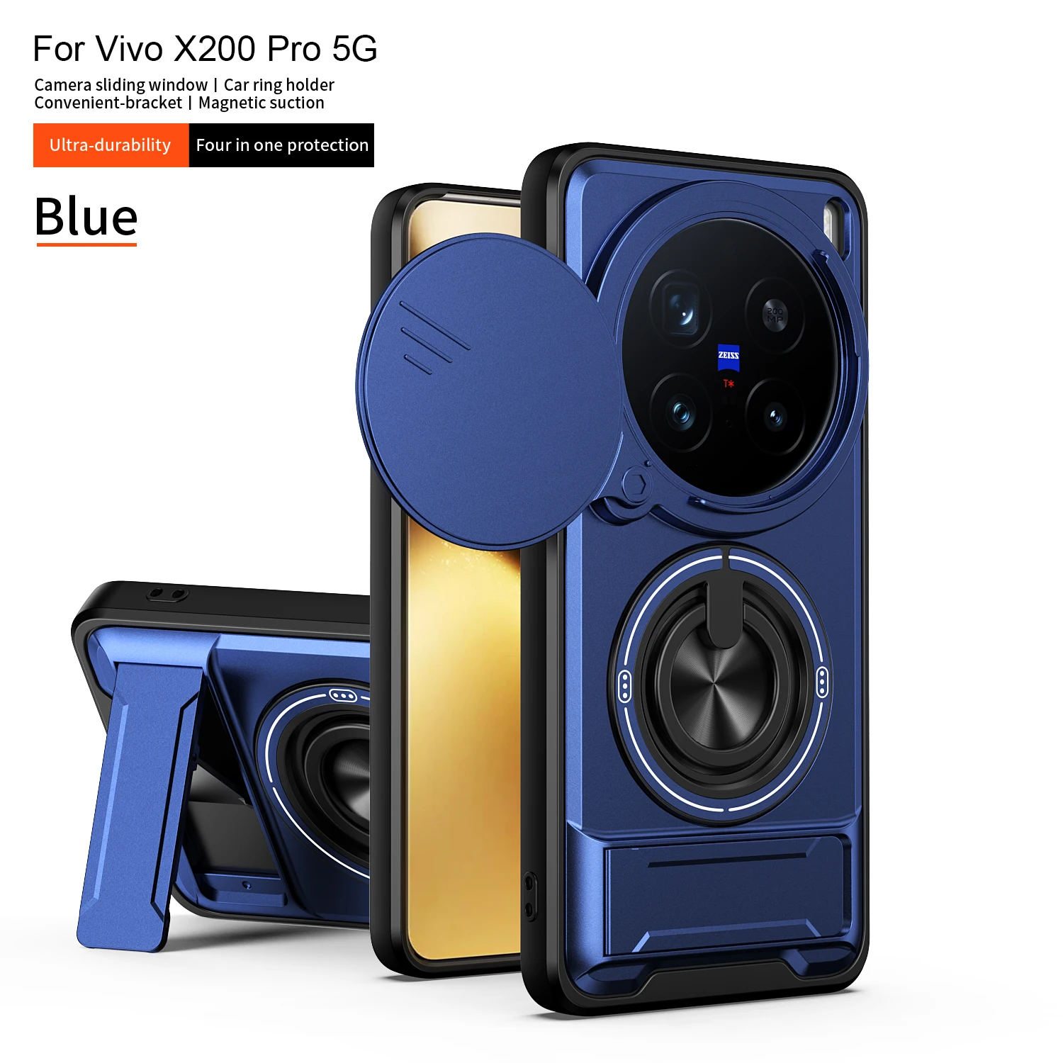 Shockproof Armor Phone Case with Magnetic Stand and Slide Camera Protector Cover