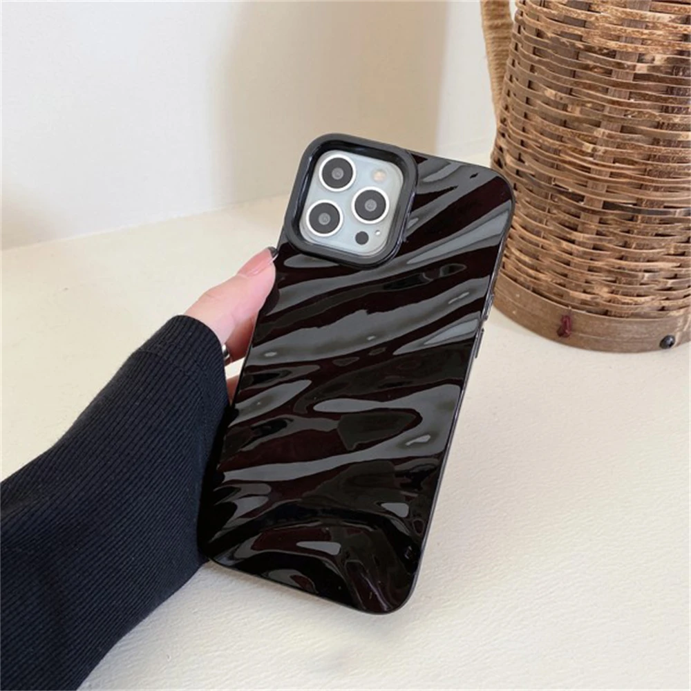 Luxury Plating 3D Wave Pattern Glossy Solid Color Bumper Phone Case Cover