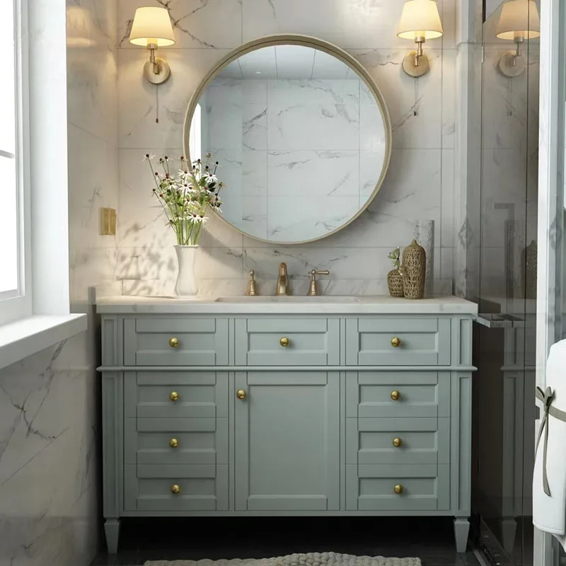 

American luxury bathroom cabinet combination solid wood washbasin basin cabinet floor-standing rock