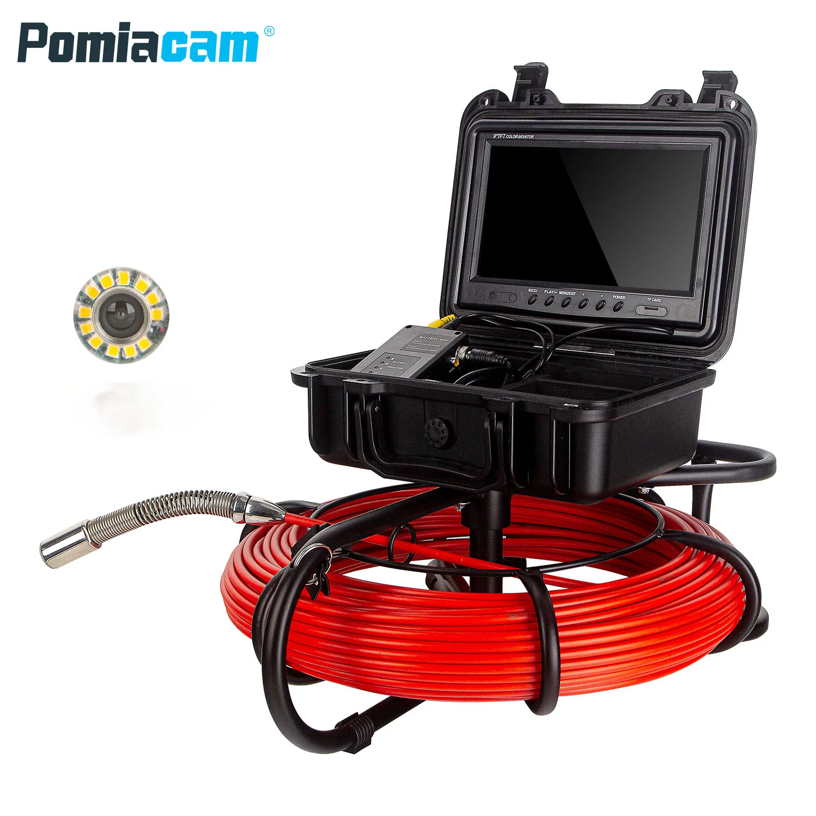 WP9600FD Sewer Camera 100ft Snake Cam DVR Video Pipe Inspection Equipment 9 inch LCD Monitor Duct 1200TVL Borescope Red cable