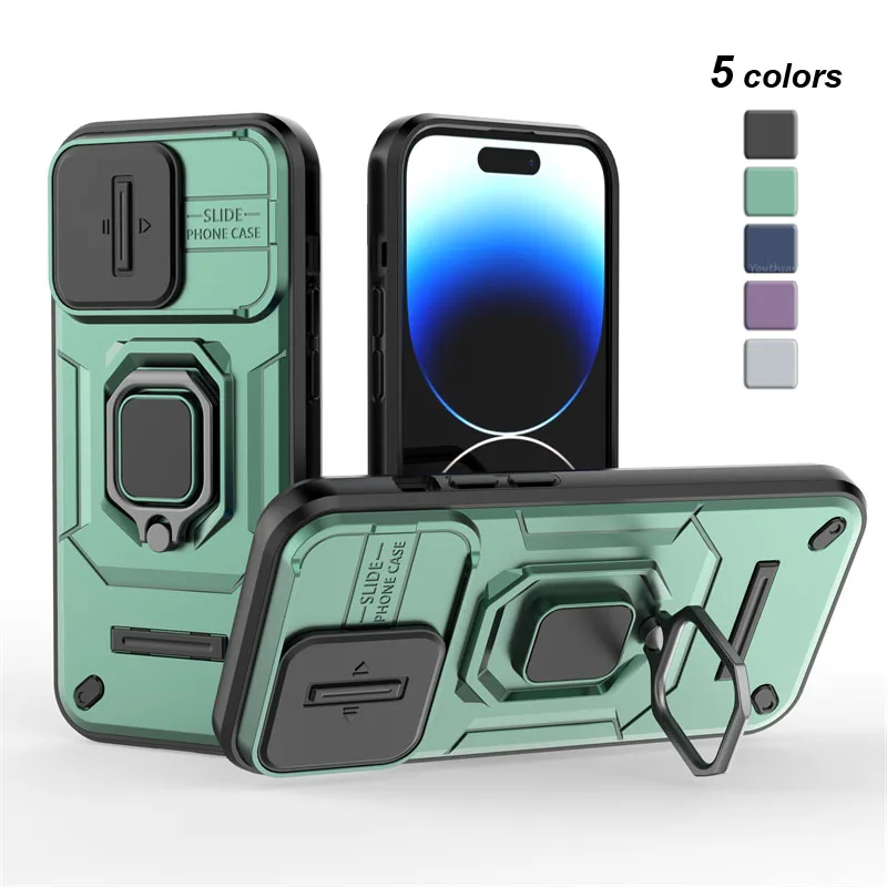

Lens Sliding Window Case For iPhone 15 Pro Case For Apple iPhone 15 Pro Max Cover Armor Shockproof Ring Holder Magnetic Protect