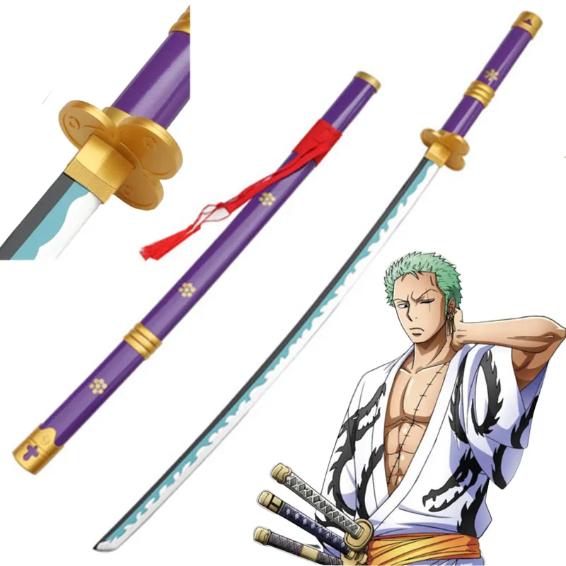 

104cm Cosplay Newest OP Roronoa Zoro Katana White /Black Yama Demon Purple Ghost Sauron 2nd Kitetsu Wood Sword Weapon