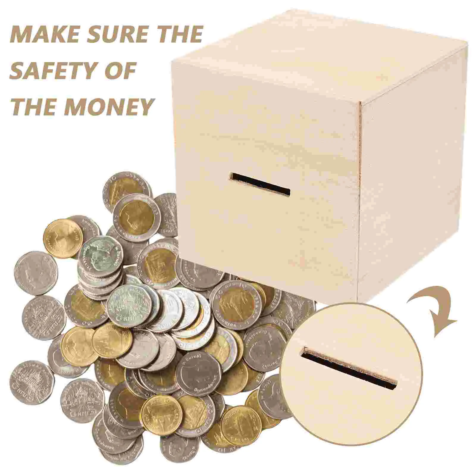 4 Pcs Children's Piggy Bank Square Blank Change Container Wooden Coin Case Kids Boys 5