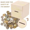 4 Pcs Children's Piggy Bank Square Blank Change Container Wooden Coin Case Kids Boys 5
