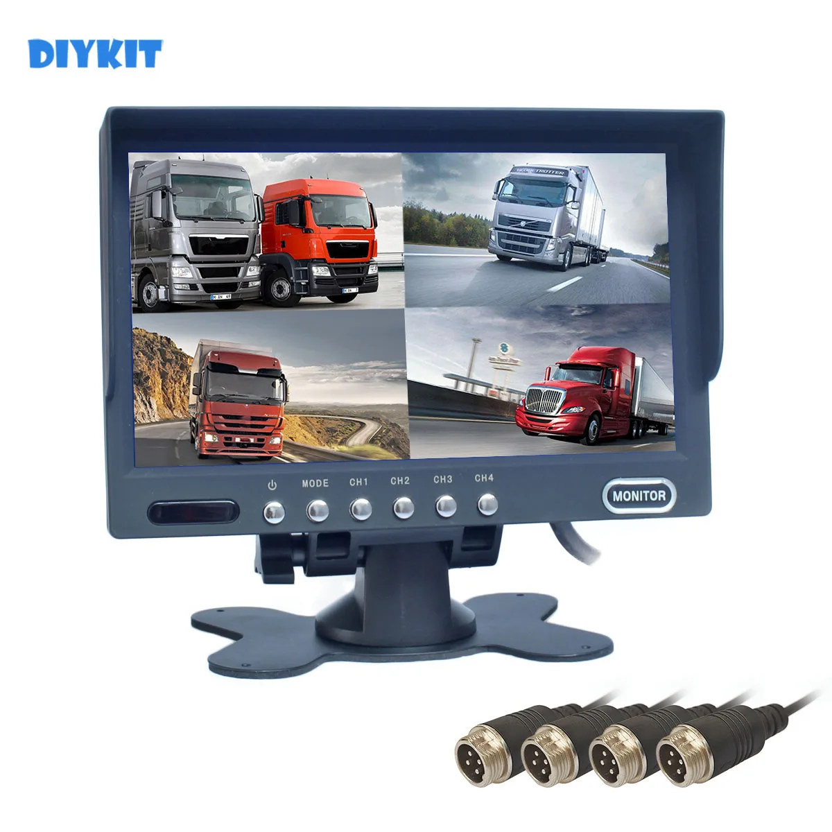 

DIYKIT 4PIN DC12V-24V 7inch 4 Split Quad LCD Screen Display Color Rear View Car Monitor for Car Truck Bus Reversing Camera