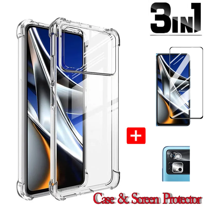 Funda para Poco X6 Pro, con 1 protector de pantalla de vidrio templado,  funda de silicona suave negra a prueba de golpes para Poco X6 Pro (6.67