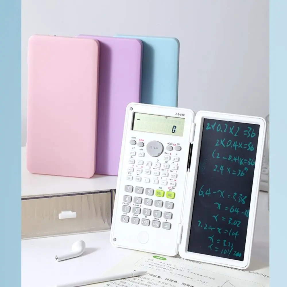 LCD 메모장이 포함된 기능성 2 IN 1 과학 계산기 휴대용 12자리 수학 계산기 접이식 필기 보드 학생용
