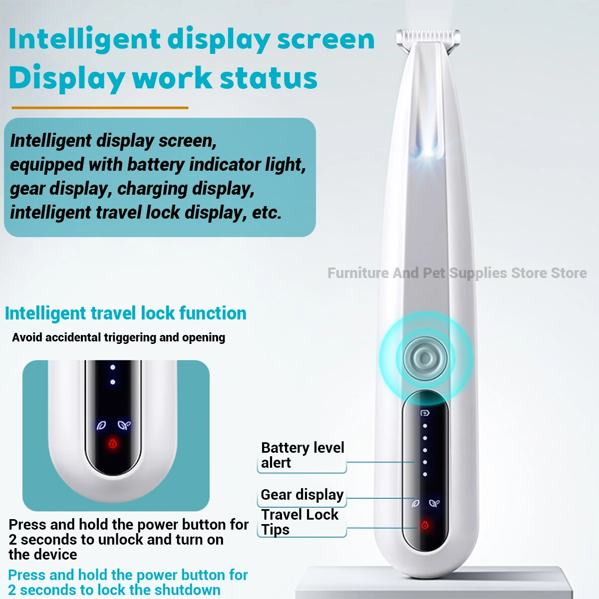 New Type Of Dog Paw Travel Lock Function Fully Waterproof Pet With LED Display Screen Cat Hair Trimmer_voghion.com