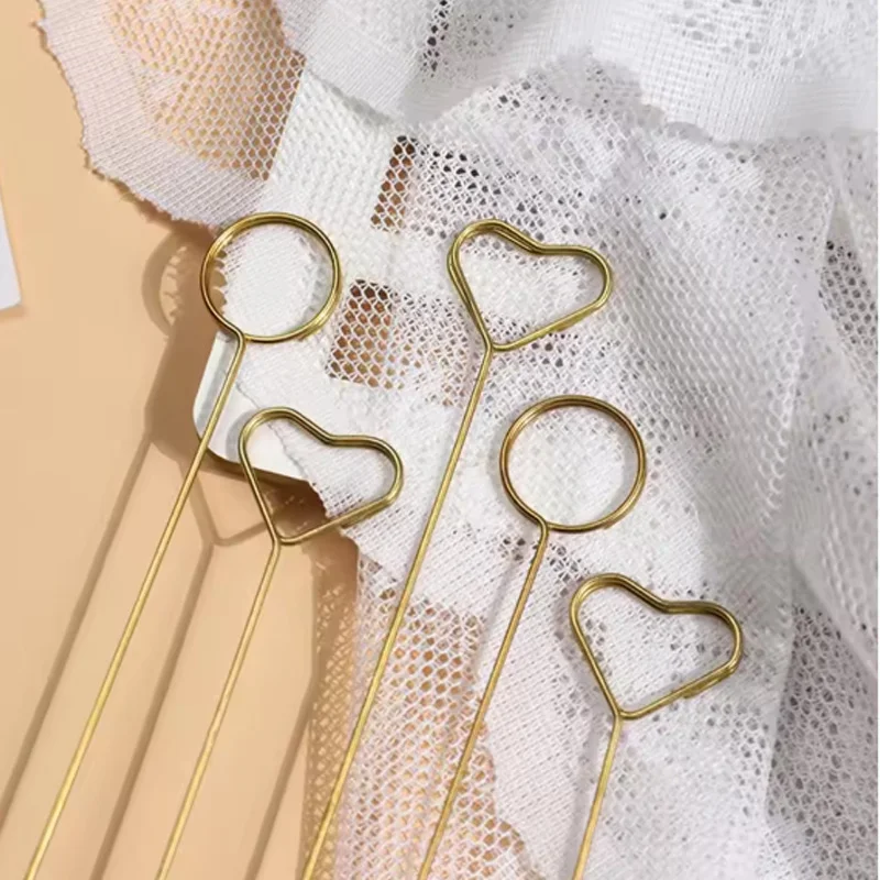 New Floral Greeting Card Holder Stick Flower Bouquet Cake Card Stick Clips Heart Round Shape for Wedding Party Wrapping Supplies