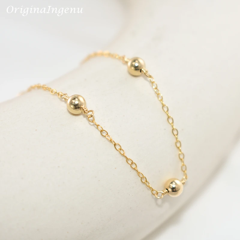 14K 골드 채워진 비즈 팔찌 수제 골드 쥬얼리 Boho 매력 팔찌 여성을위한 빈티지 Anklets 신부 들러리 선물 팔찌