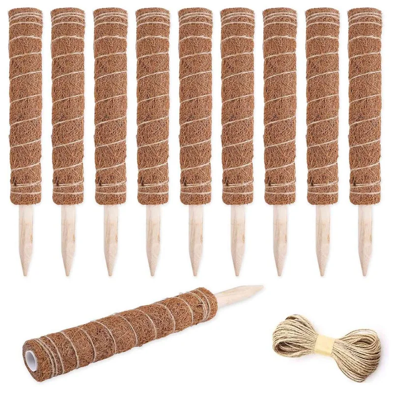10 Packs Moss Pole & 20 Meters Twine 132 Inch Coco Sticks For Climbing