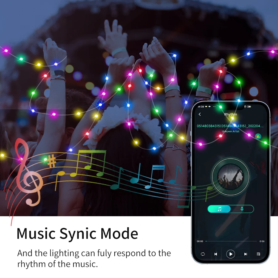 RGBIC LED String Bluetooth USB Music Dream Color Lamp Christmas Party Garland Fairy String Light For Home 10M 5M WS2812B 5V