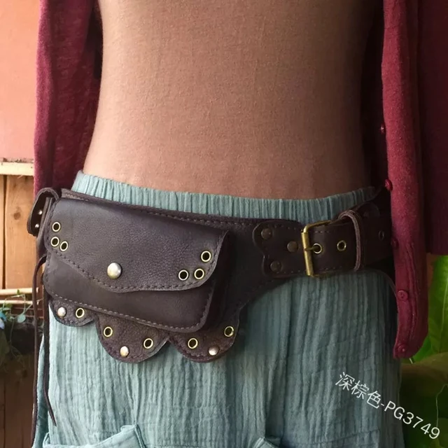 Cinturón de cuero Vintage para hombre y mujer, bolsa para teléfono
