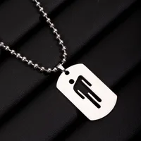 Chaîne de perles de couleur argent Simple, en acier inoxydable, carte carrée, pendentif à motif pour petite personne, bijoux pour femmes et hommes 4