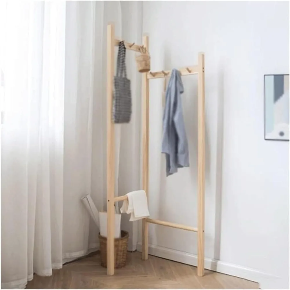 

Coat Rack 90 Degree Corner Coat Rack, Space-saving Solid Wood Cloakroom Shelf, Floor-standing Coat Rack For Hanging(7)