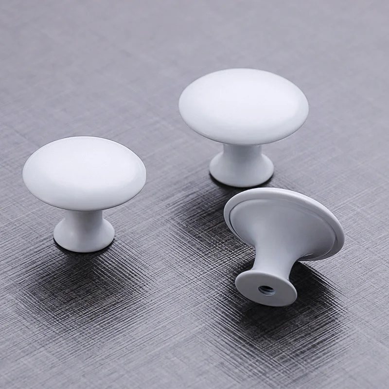 European Mushroom Porcelain White Black Single Hole Handle 4PCS Modern Simple Wardrobe Cabinet Round Stainless Steel Drawer furniture knobs