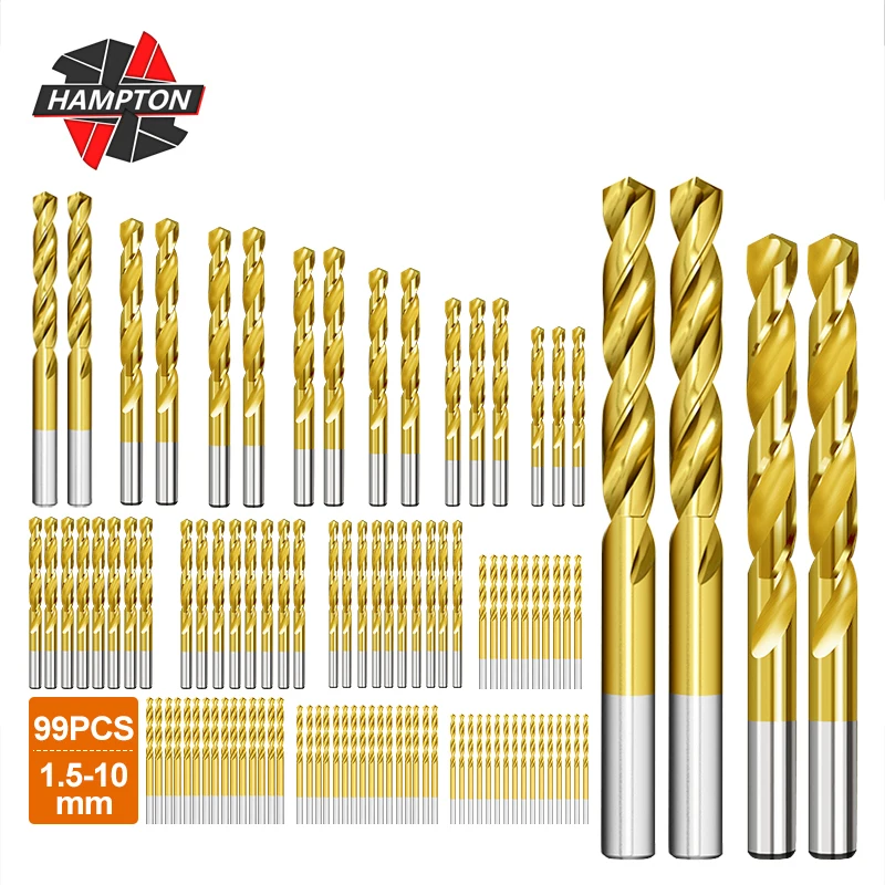 HSS Twist Drill Bit Set 99pcs Hole Cutter Drilling 1.5-10.0mm Titanium Coating Wood Metal Drilling Tools