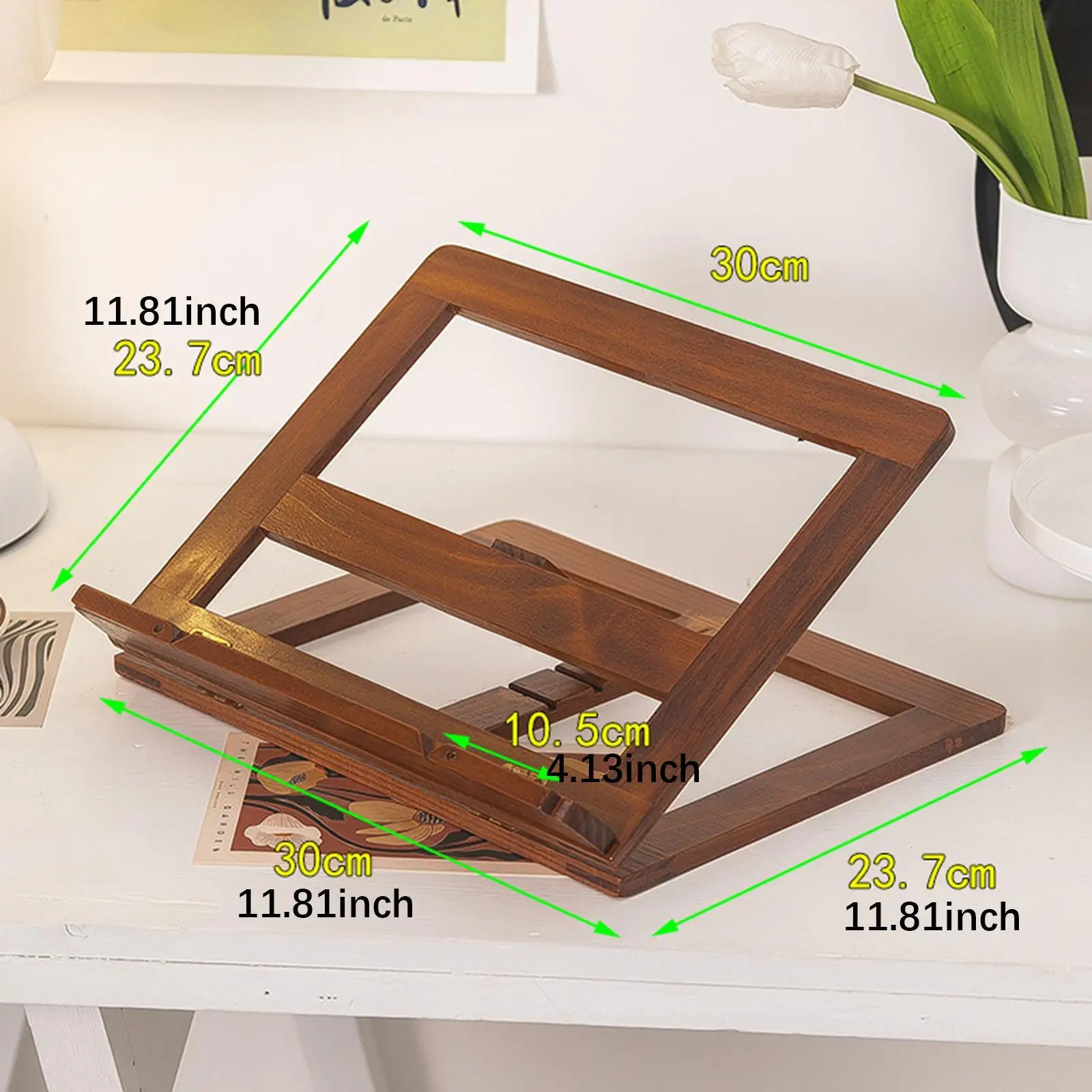 Wood Book Stand Folded Bookend Tray Reading Rack for Kitchen Table Textbook