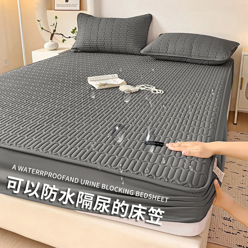 1pcs All Cotton Waterproof Bed Sheet Solid Color Mattress Protective Cover Antibacterial Pure Cotton Dustproof Bedroom Bed Sheet 2