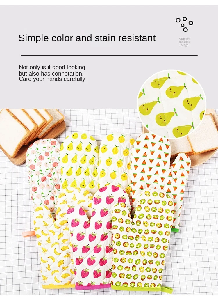 Description Picture 4 of item1pcs Microwave Baking BBQ Glove Cotton Cute Oven Heat Resistant Non-slip Kitchen Cooking Mitten