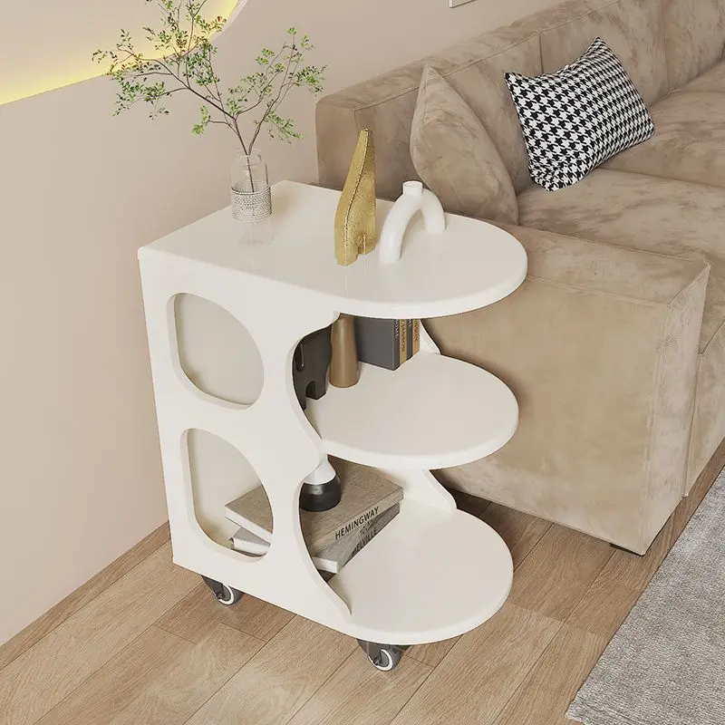 

Movable Trolley Tables , Living Room Sofa Side Table , Trolley Cart with 3-layer Shelf Storage , Assembled Wood Coffee Tables