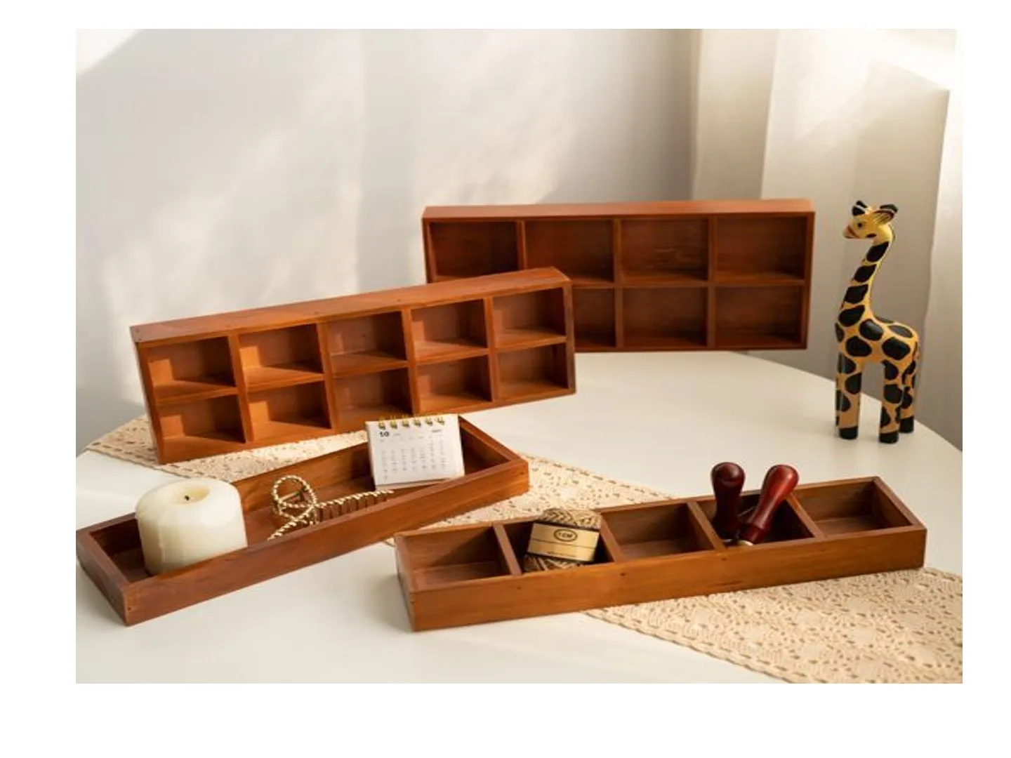 Wooden Desktop Organizer and Sorting Tray Cosmetic Storage Wooden Box Multi-Compartment Display Case for Jewelry