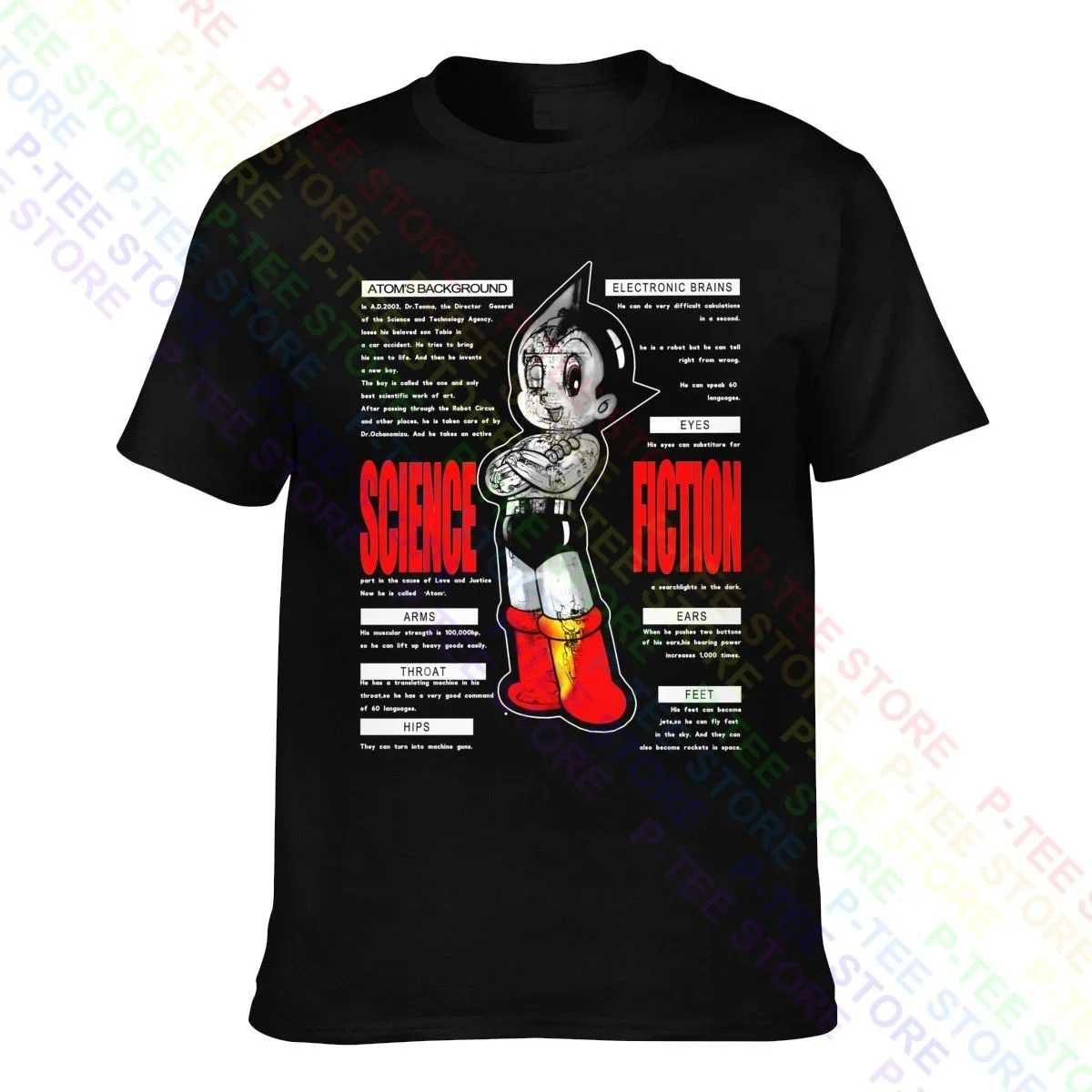 Evintage Astro Boy Mighty Atom 3D Hologram Tezuka Productions T-Shirt Tee Shirt Unique Streetwear