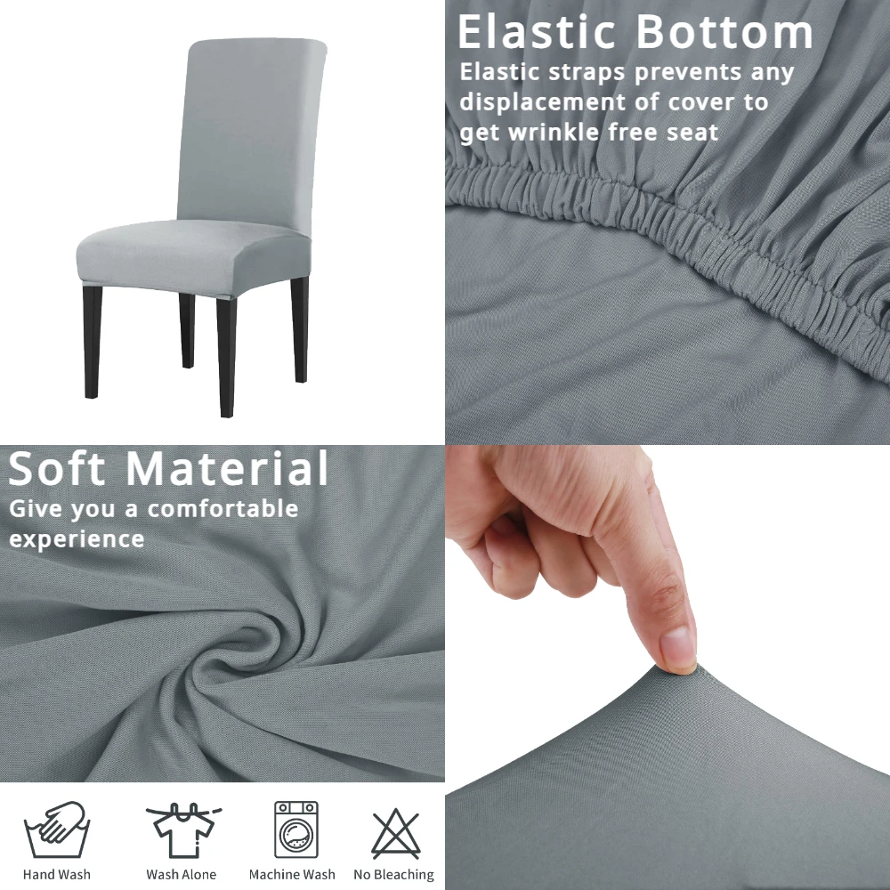 Set of 4 Stretchable Elastic Chair Slipcovers - Removable Seat Protectors for Dining Room and Office Decor