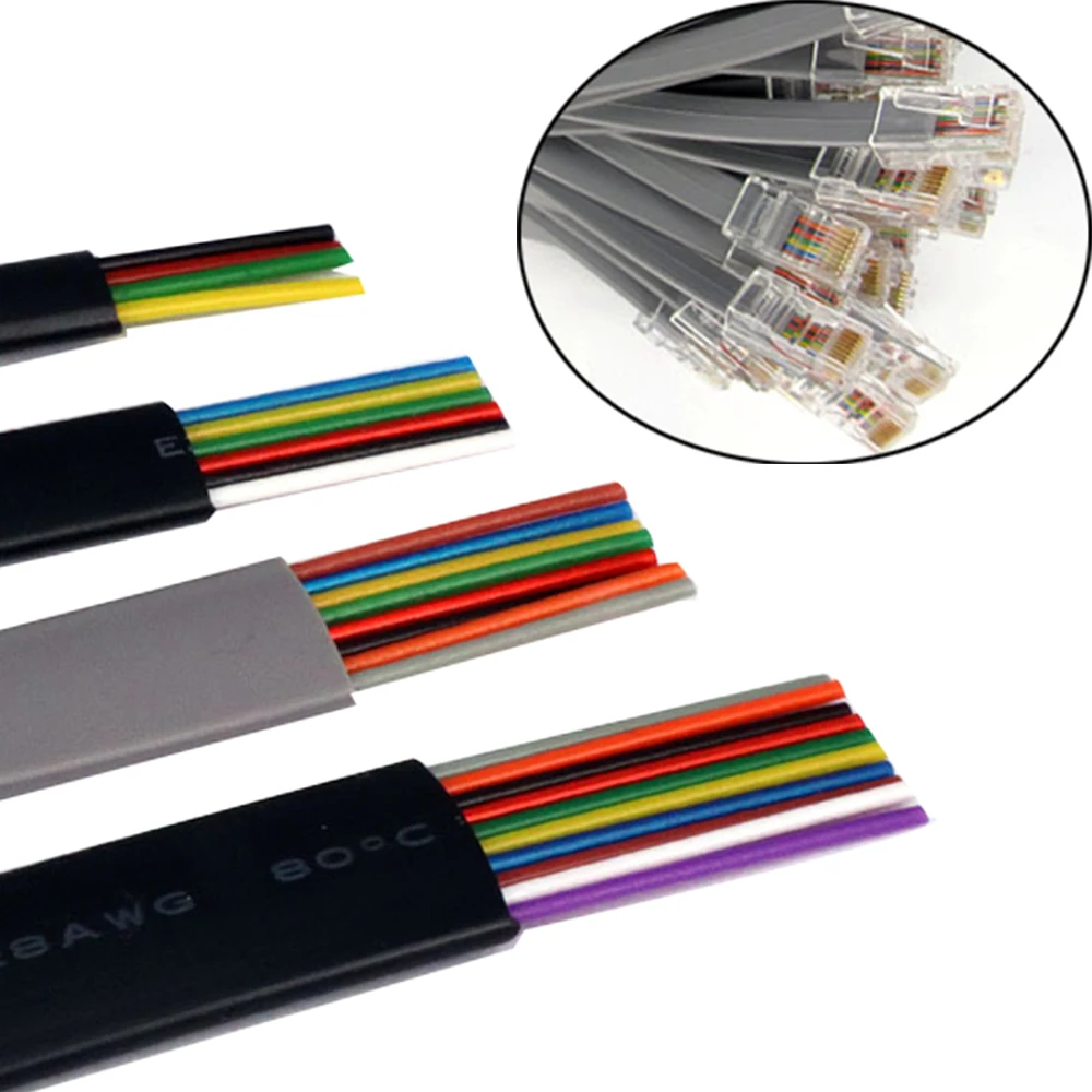 Cabo de Sinal Liso Fios de Telefone de Fio Elétrico com Cor Cinza Preto Fio de Telefone Elétrico 4pin 6pin 8pin 10pin