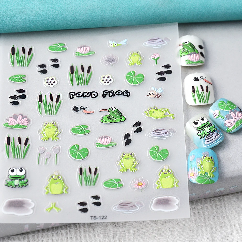 Frogs 5D Nail Stickers Decals For Nails Sticker Ongles Fake Nail Tattoo Wrap Slider 5