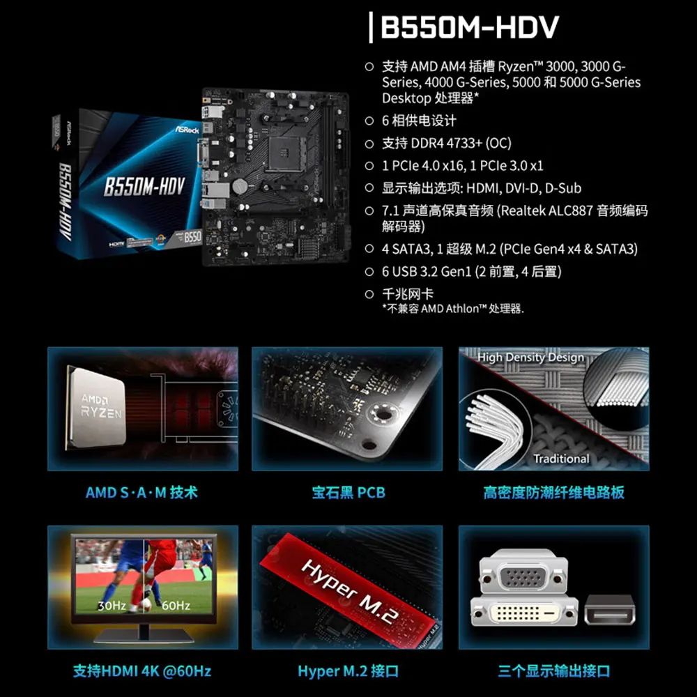 ASRock B550M-HDV Desktop M-ATX White Motherboard Socket AM4