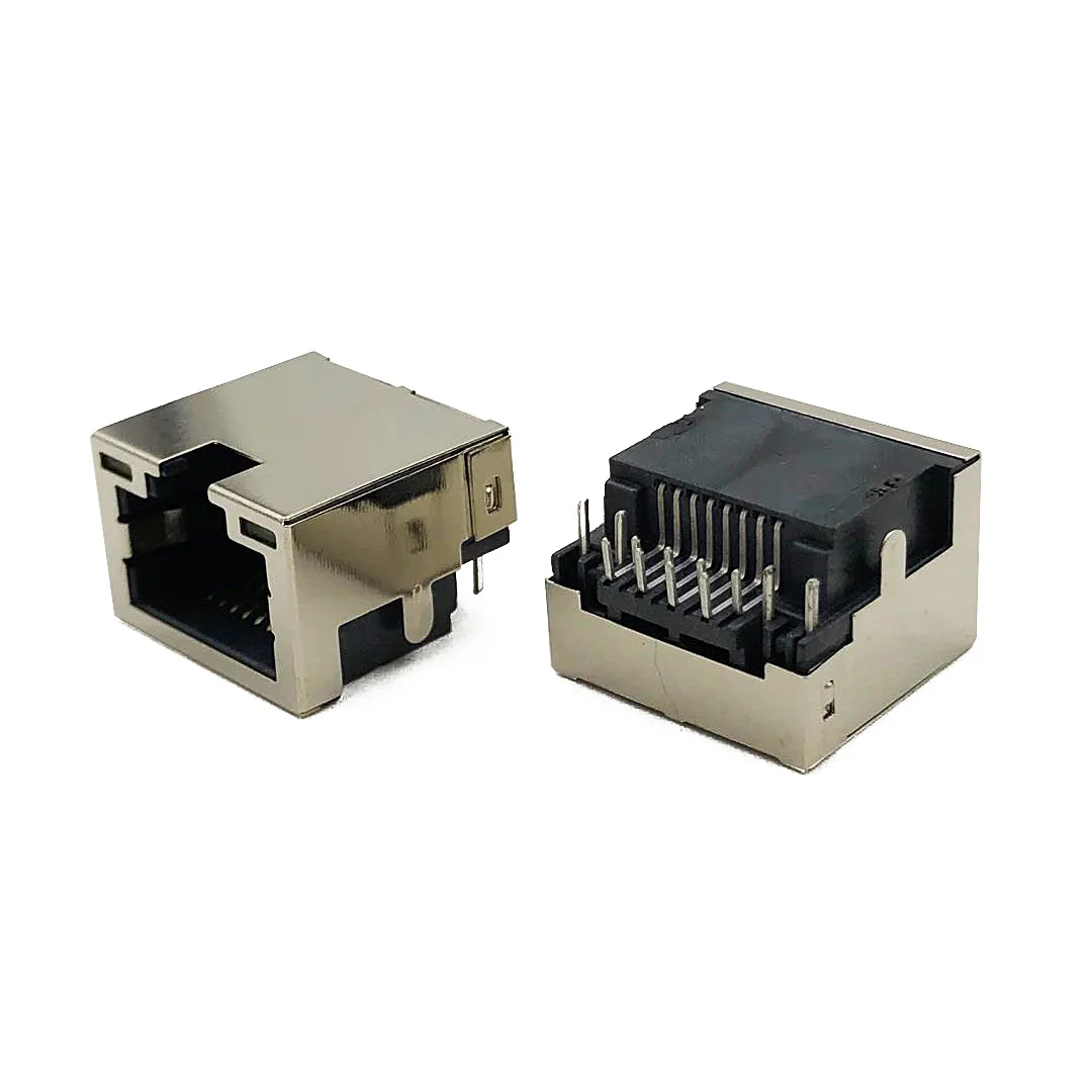 

10PCS RJ45 Connector Female Sink Plate DIP Plug-in 8P8C Horizontal With Shield Left Yellow Right Green