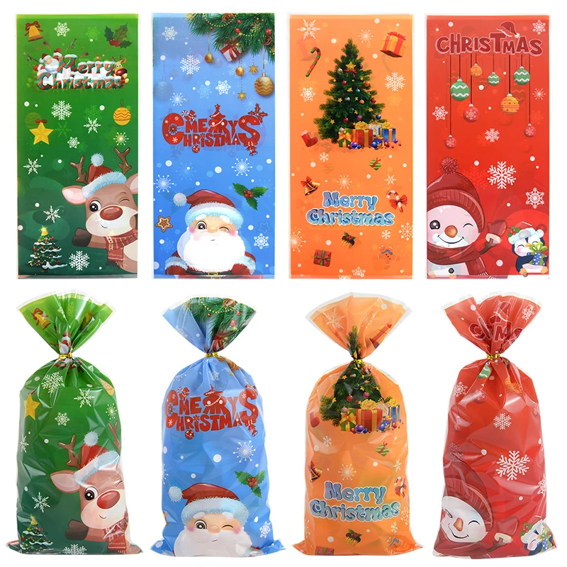 

50/100Pcs Christmas Clear Cellophane Candy Bags Christmas Party Favors Cookies Gift Bags with Twist Ties New Year Party Supplies