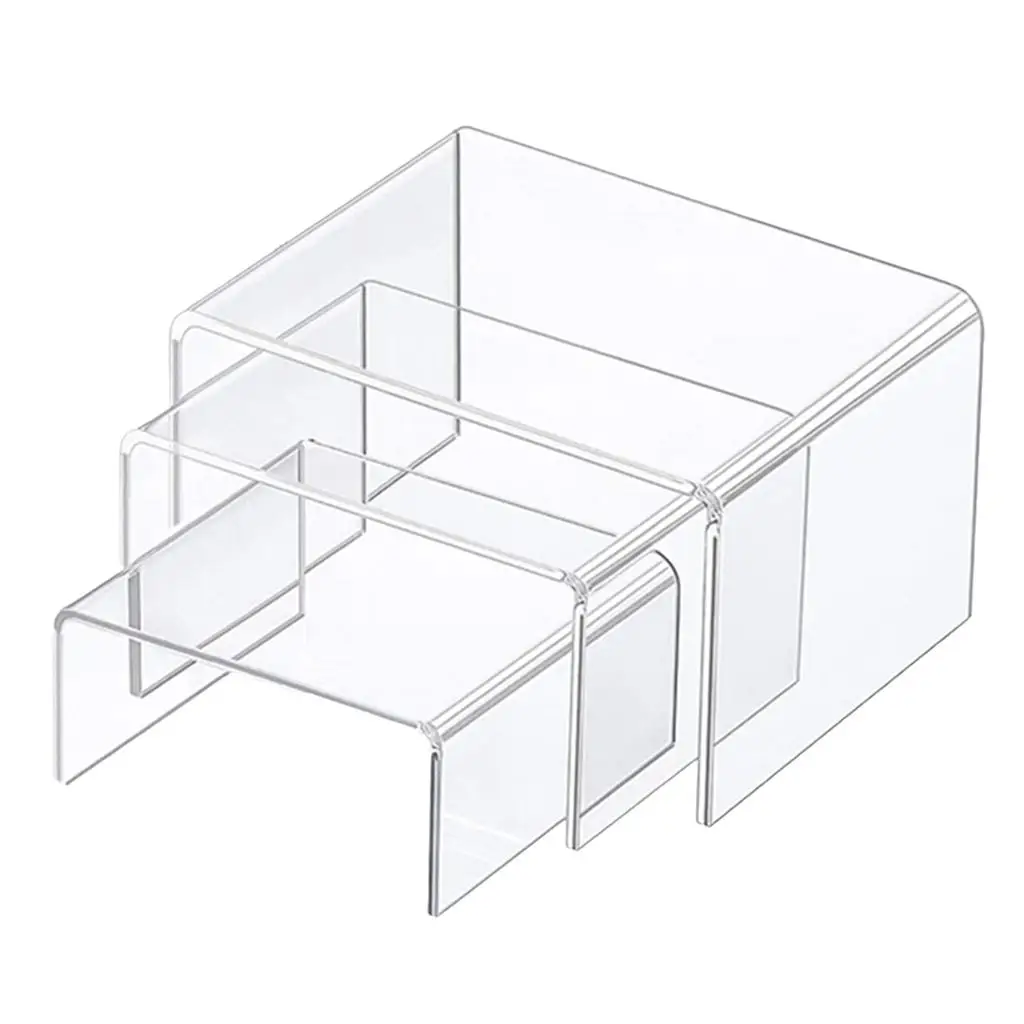 Acrylic Display Risers 1 Set of 3 Size Steps Acrylic Display Stand Anti-Corrosion Clear Showcase Display Shelf
