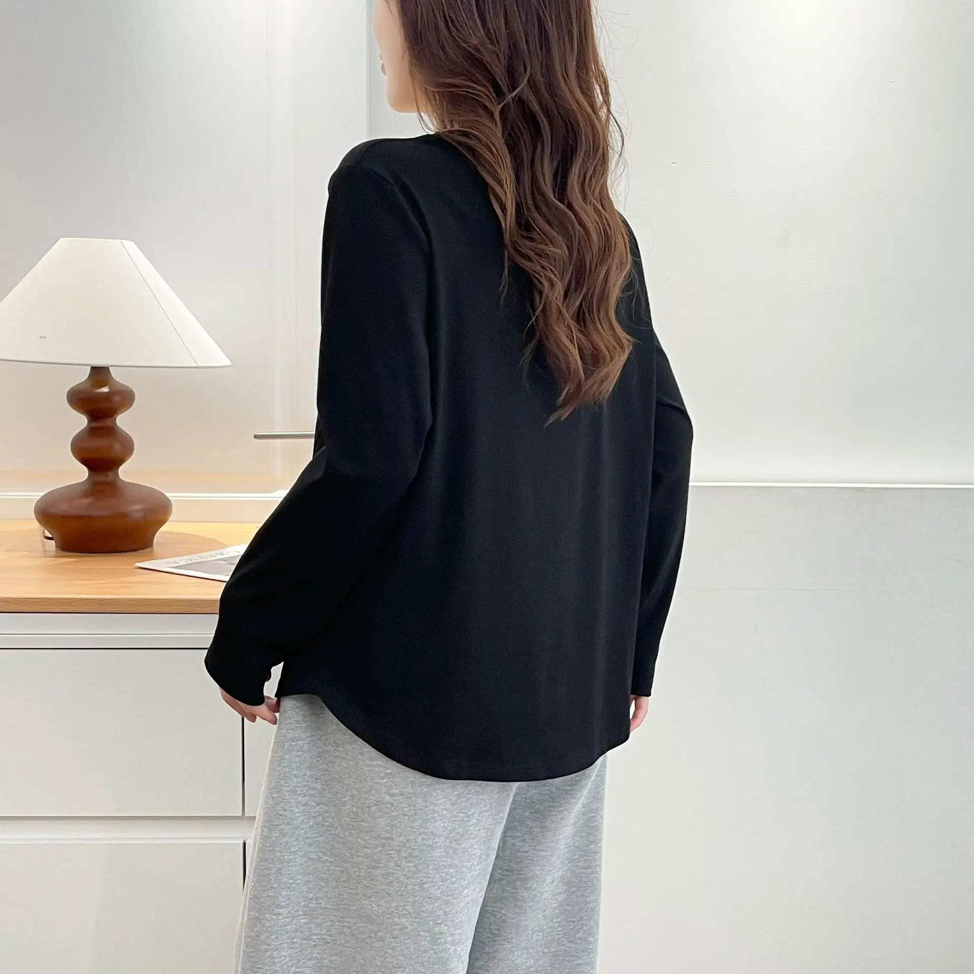 Fashion Plus Size Women's T-Shirt 2025 Autumn New three-dimensional Cut Printed Long Sleeve Combed Cotton Tops 6692