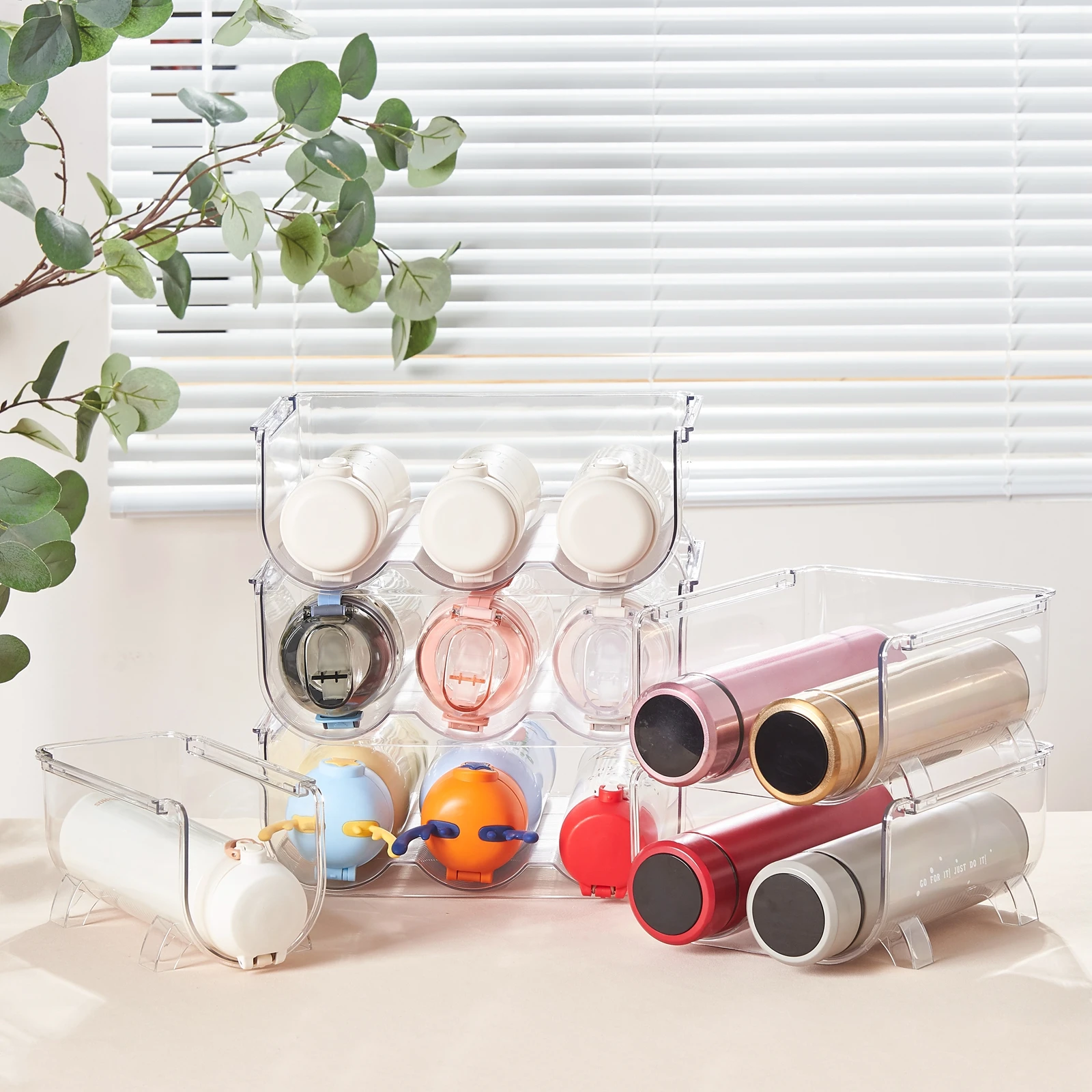 2/3 Grids Stackable Water Bottle Storage Rack Wine Rack Bottle Holder ...
