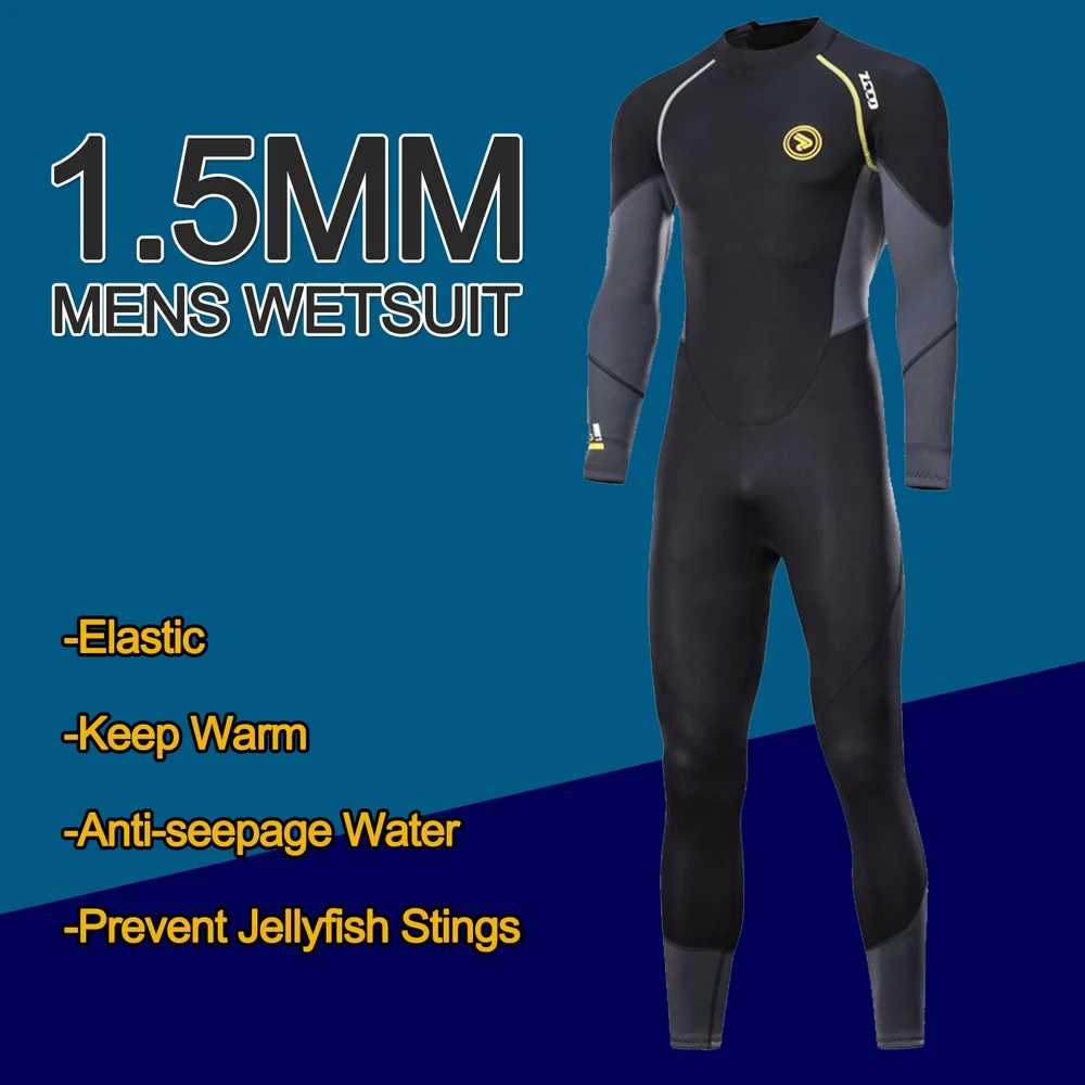 1.5mm Neoprene Mens Diving Suit Adults Full One-piece Wetsuit Back Zipper Cold-proof Long Sleeve Swimming Suit Kayak Surf Sports