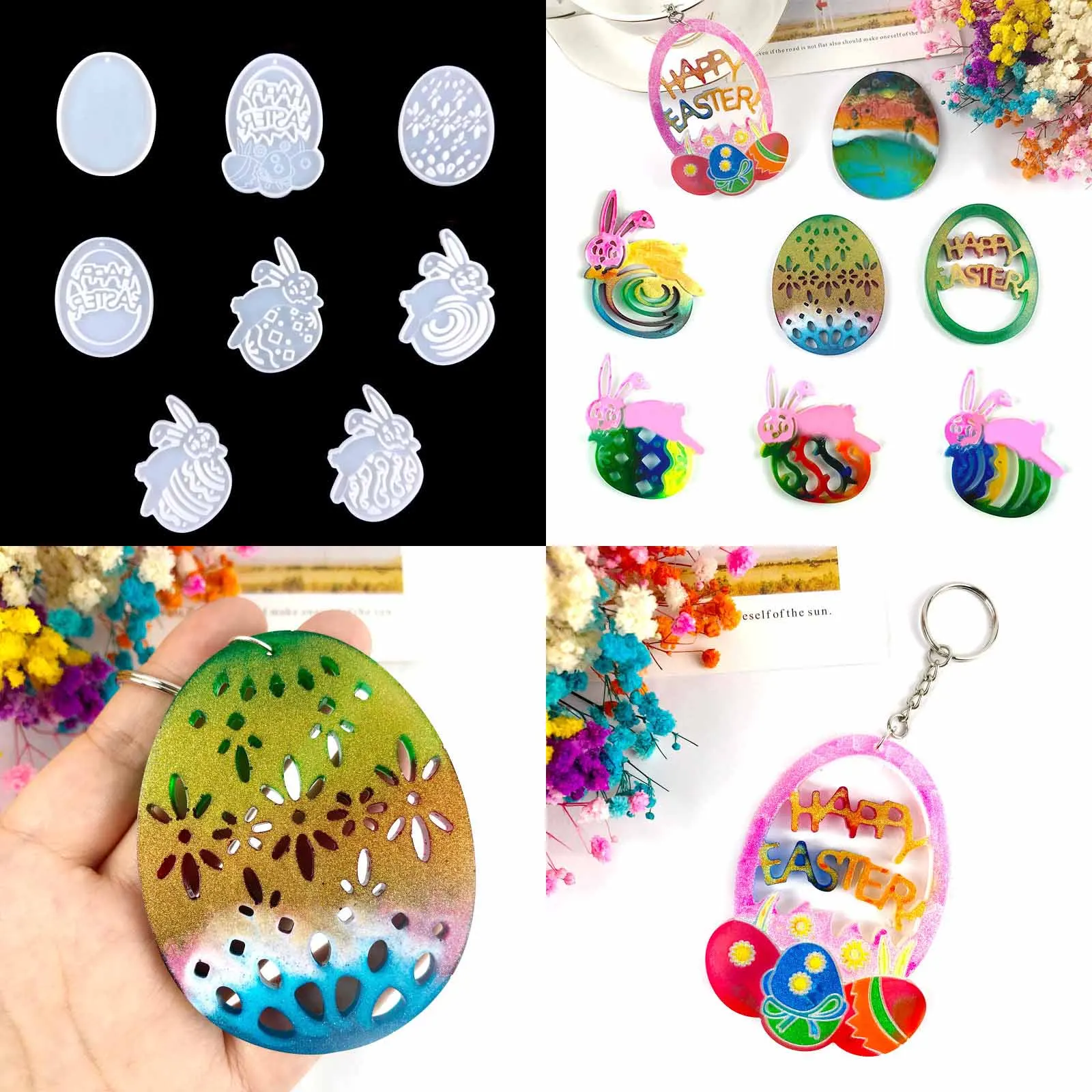 

Easter keychain Epoxy Resin Mold DIY Easter Egg Rabbit Pendant Decoration Silicone Mold