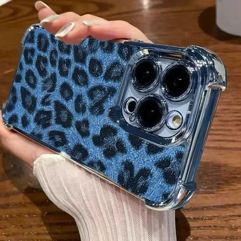 Luxury Grey White Leopard Print Soft Plating Case