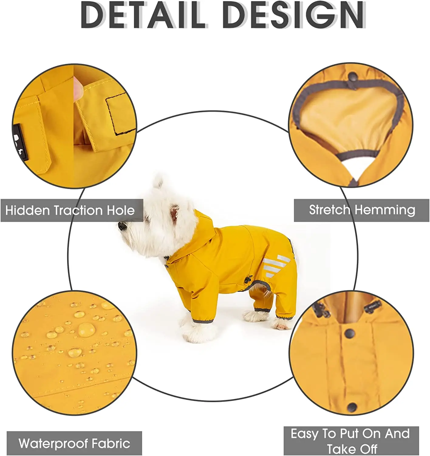 Dog Raincoat with Hood Puppy Small Medium Dogs Solid Puppy Clothes Reflective Pets Cats Outwear Four Legged Solid Jacket