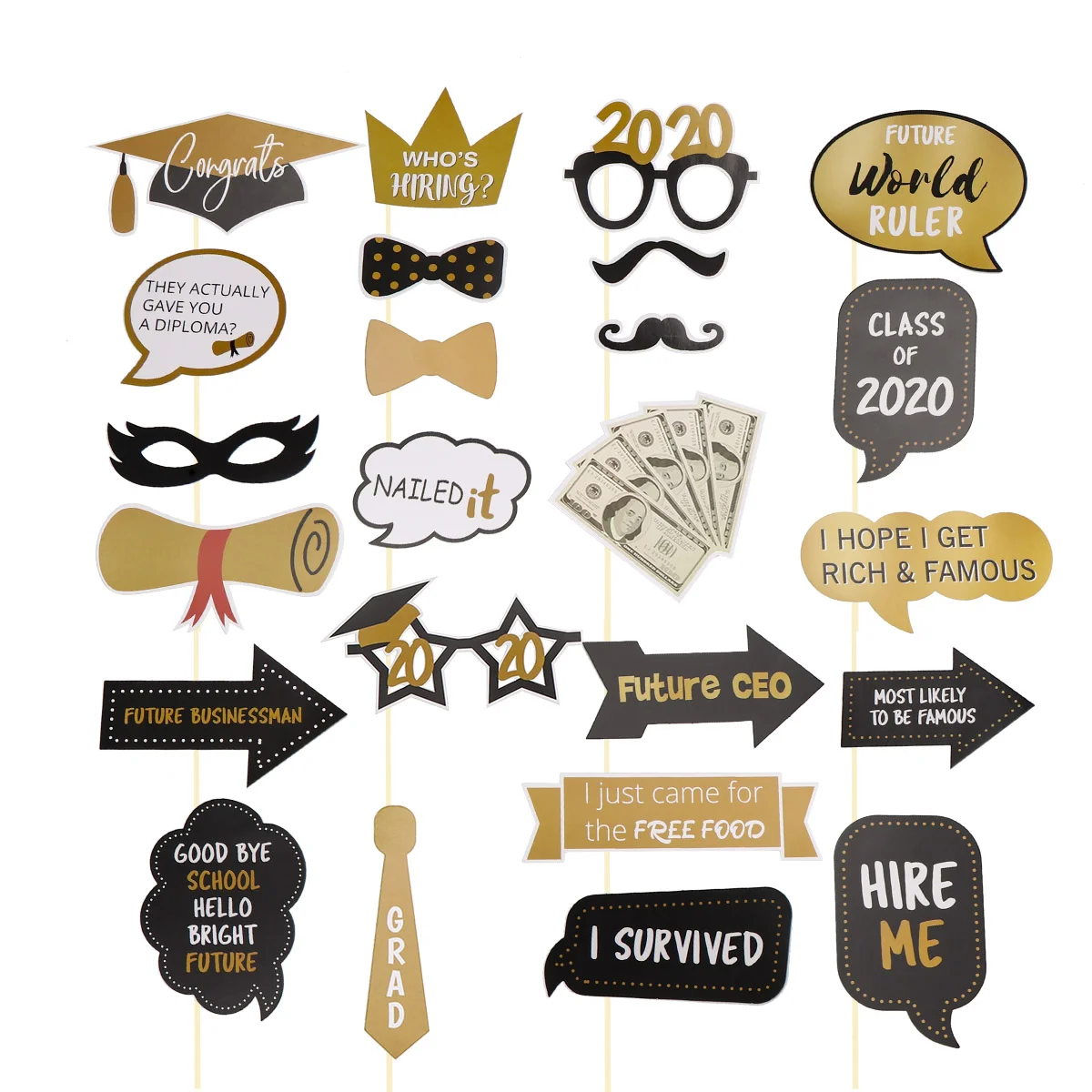 2020 Graduation Photo Booth Props 24Pcs Accessories Photography Graduation Party Supplies Party Novel and Creative