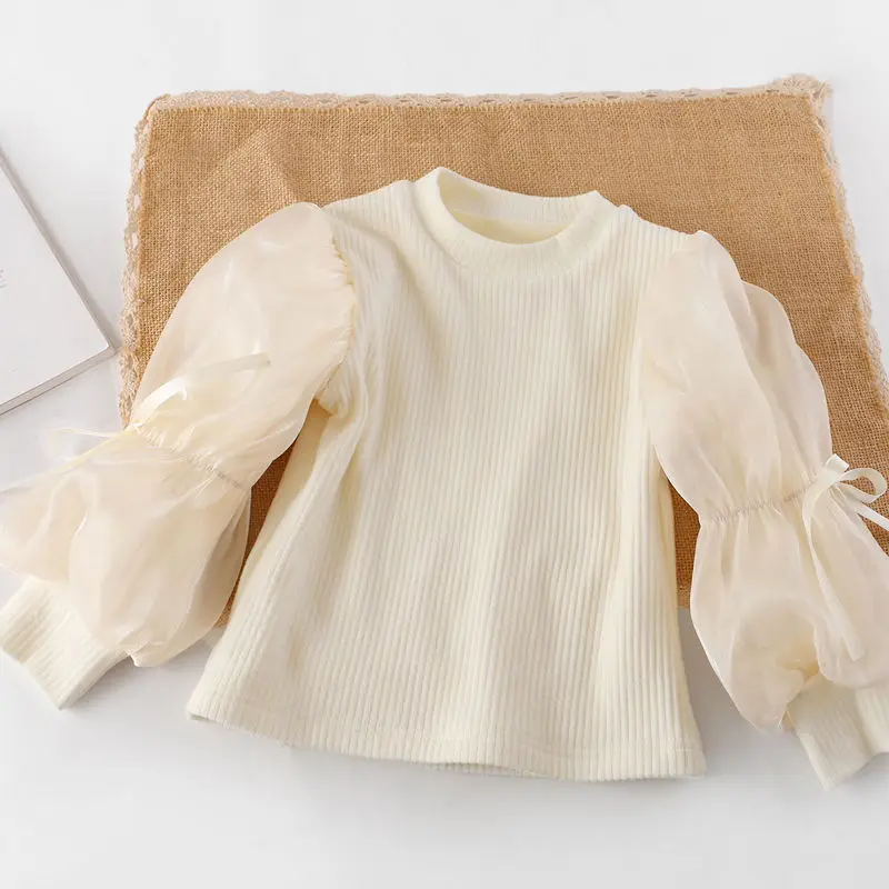 

New Fashion Winter Baby Girl Plush Thicken Keep Warm Bottoming Shirt Children 2023 Autumn Puff Cute Long Sleeve Sweater T125