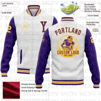 Custom White Purple-Gold Varsity Letterman Jacket | Two-Tone Bomber Full-Snap - Image 2
