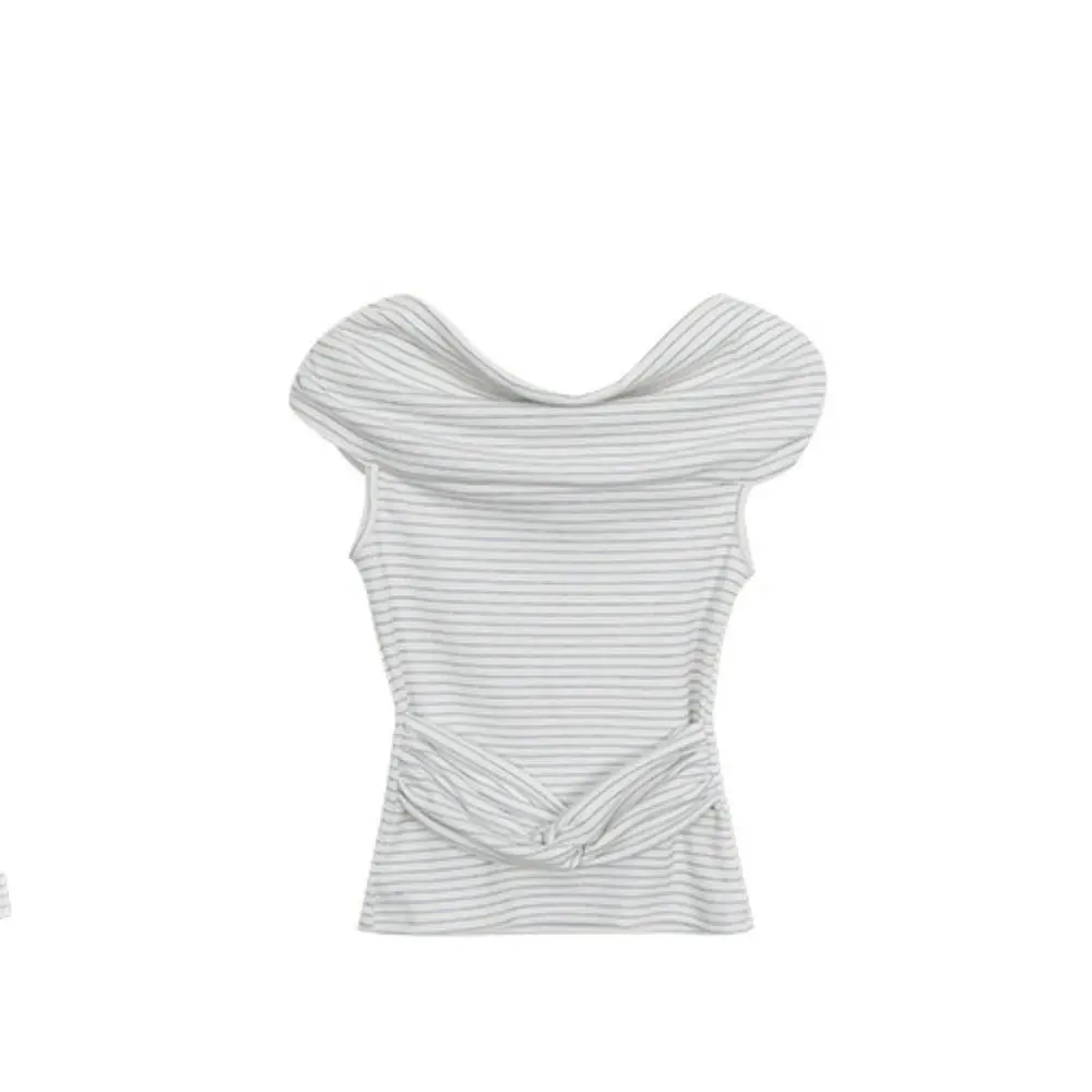 Description Picture 5 of itemAll-match Stripe Off Shoulder Crop Top Slim Fit Ins Bohemia T Shirts Sweet Female Clothing Stripe Flower T-shirt Female