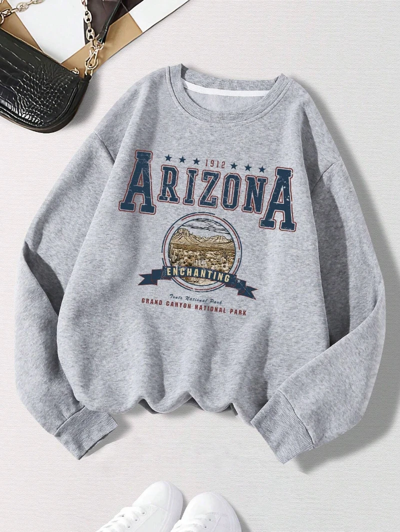 Fashion Woman Sweatshirts Arizona Natlonal Park Prints Pullovers Casual Crewneck Oversize Hoodies Fleece Warm Female Clothes 2